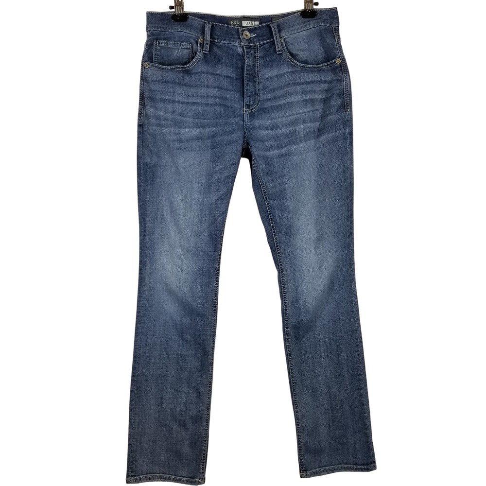 BKE Jake Straight Leg Mens Jeans 34L Medium Wash Coolmax Stretch Denim